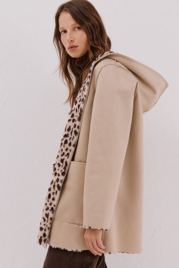 Cortefiel reversible double-sided effect coat Ivory