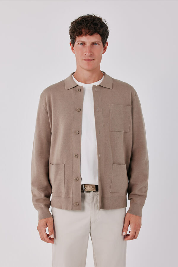 Cortefiel Cotton knit overshirt jumper Brown