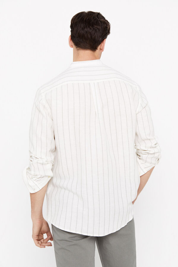Cortefiel Striped cotton linen shirt Kaki