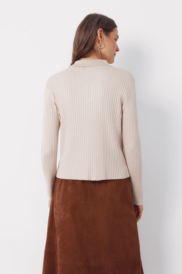 Cortefiel Jersey-knit keyhole polo shirt Nude