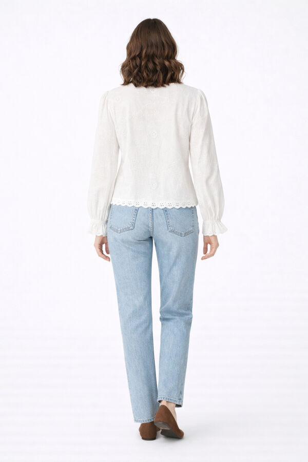 Vila Blusa de manga comprida em algod&atilde;o org&acirc;nico Branco