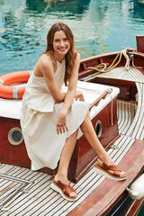 Pikolinos Sand&aacute;lias de cunha com fecho aderente para mulher Castanho