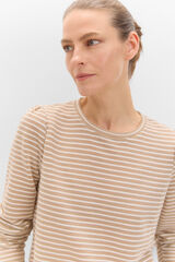 Cortefiel Striped top with gathered sleeves Nude