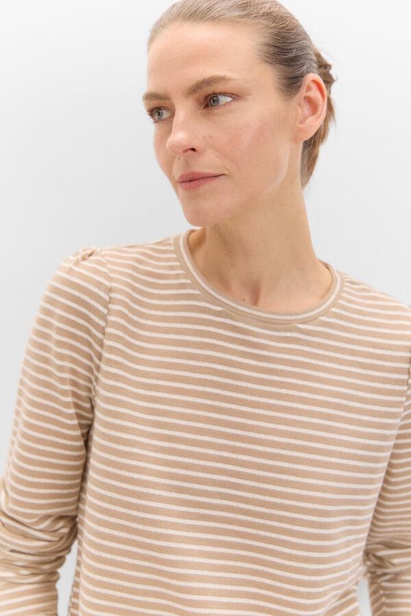 Cortefiel Striped top with gathered sleeves Nude