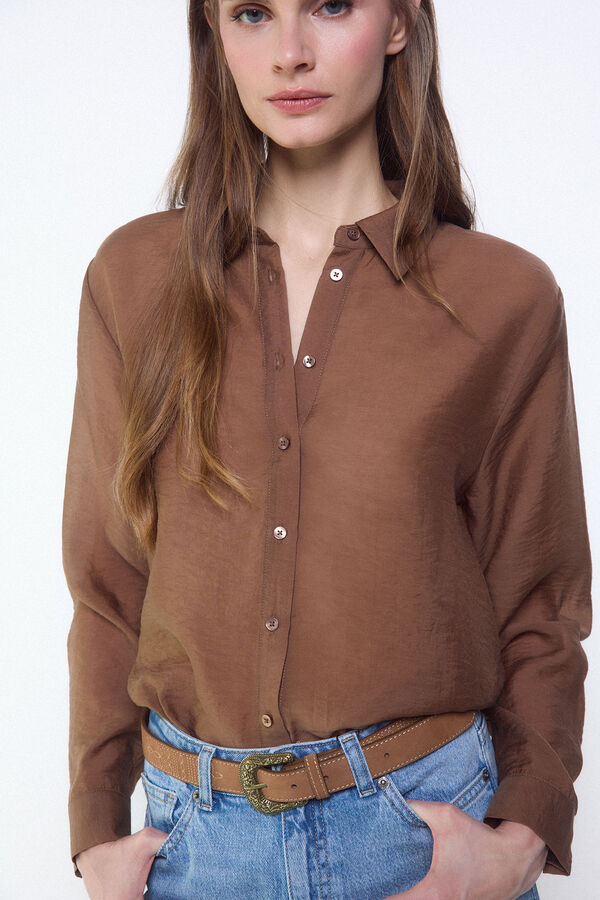 Slowlove Camisa em organza Castanho
