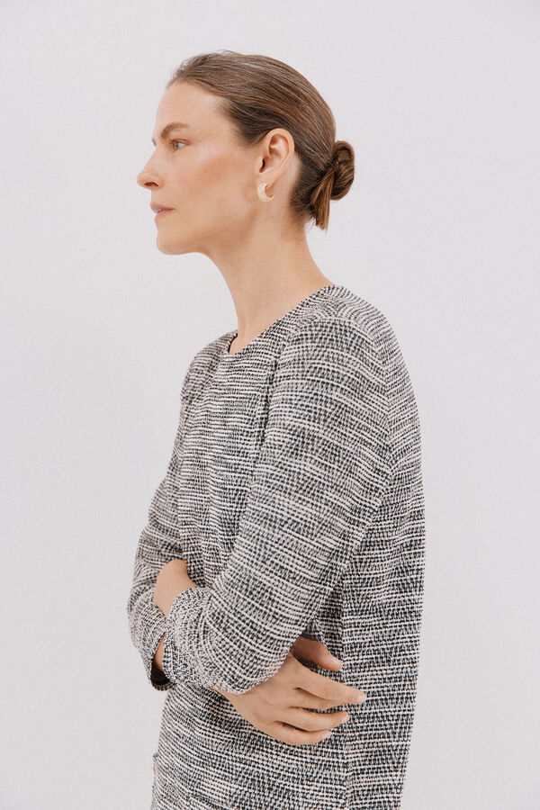 Cortefiel Short tweed dress Printed white