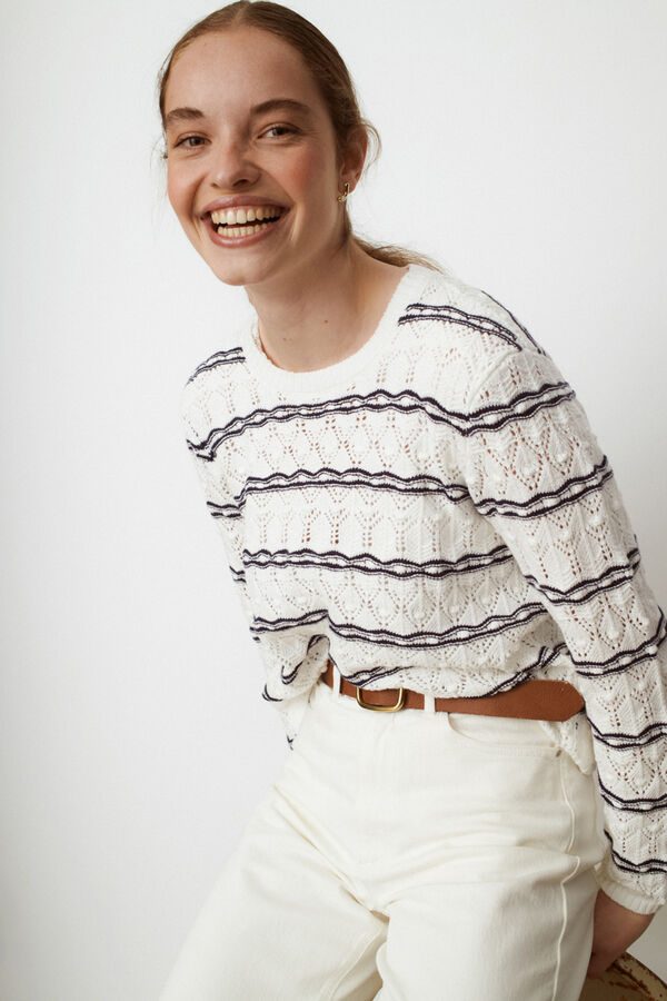 Vila Camisola &agrave;s riscas e manga comprida Branco