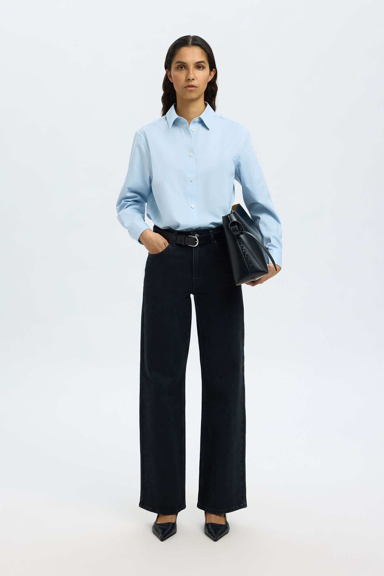 Selected Jeans wide leg em algod&atilde;o