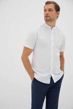 Cortefiel Plain short-sleeved mandarin collar shirt White