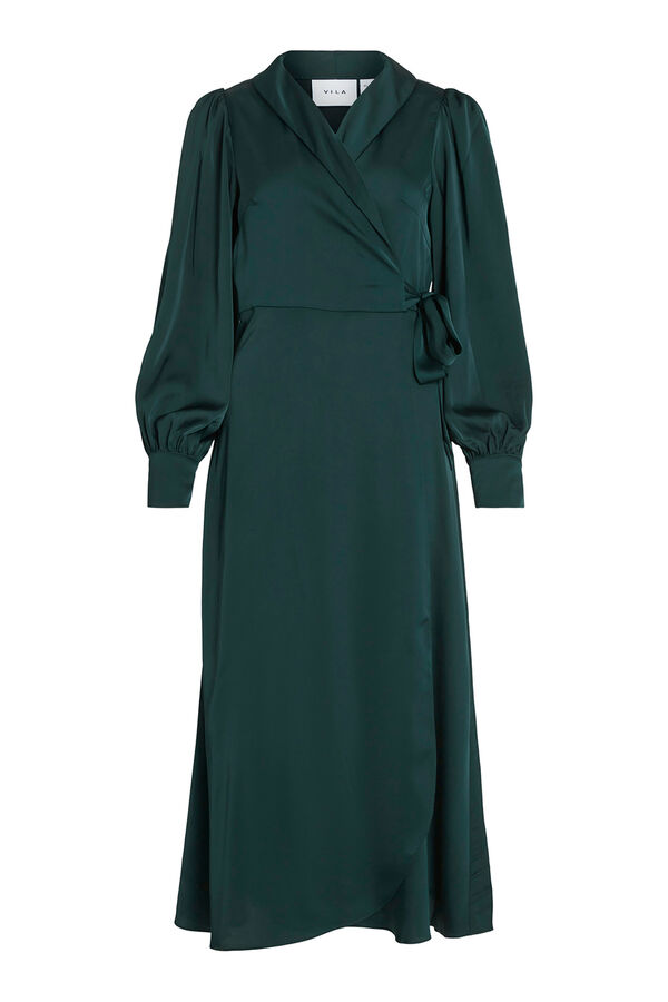 Vila Vestido midi envolvente em cetim Verde