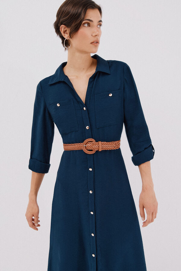 Cortefiel Belted shirt dress Navy