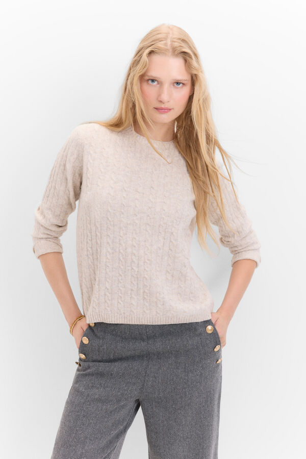 Cortefiel Soft cross-knit sweater Beige