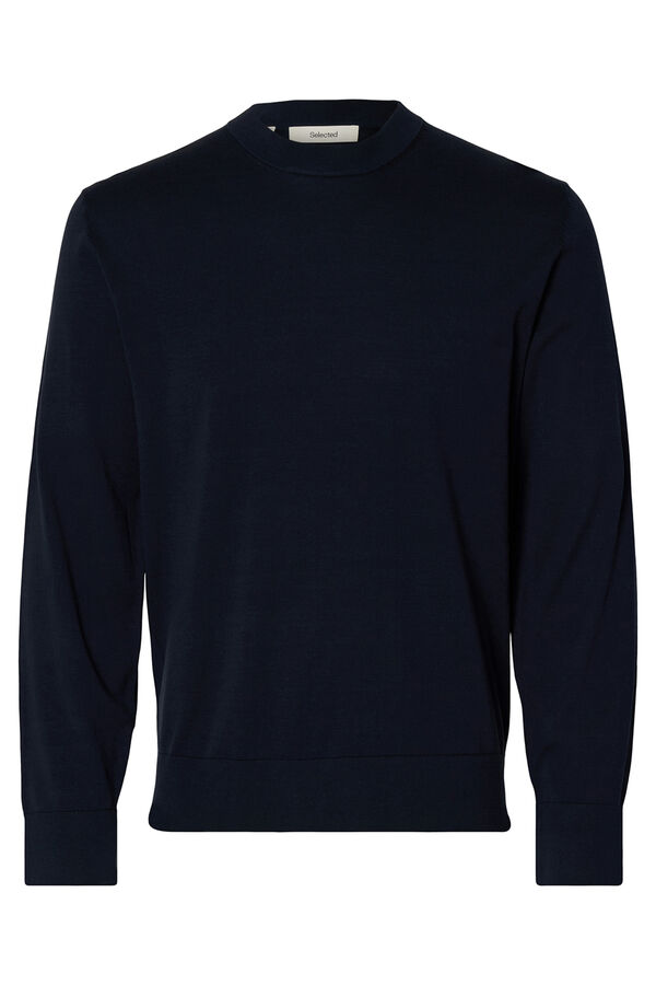 Selected Malha leve 100% camisola algodão orgânico.  Azul