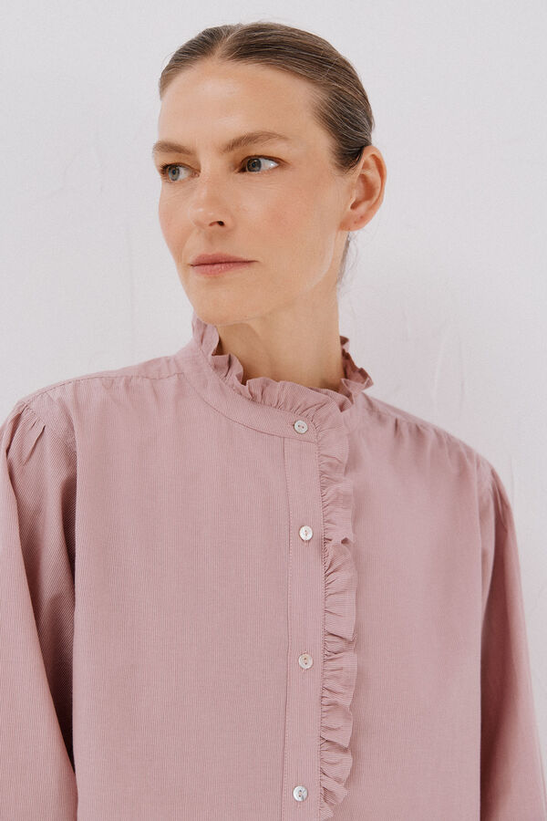 Cortefiel striped blouse with ruffled neck Pink