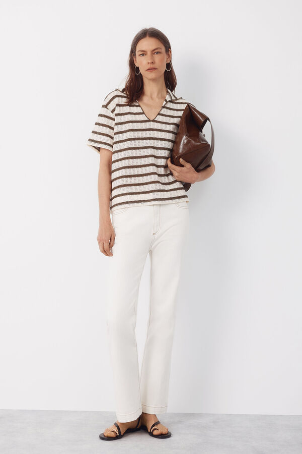 Cortefiel Polo shirt with striped structure Kaki