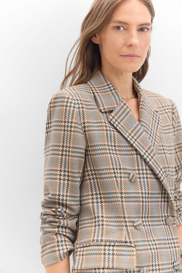 Cortefiel Checked crossed blazer Printed green