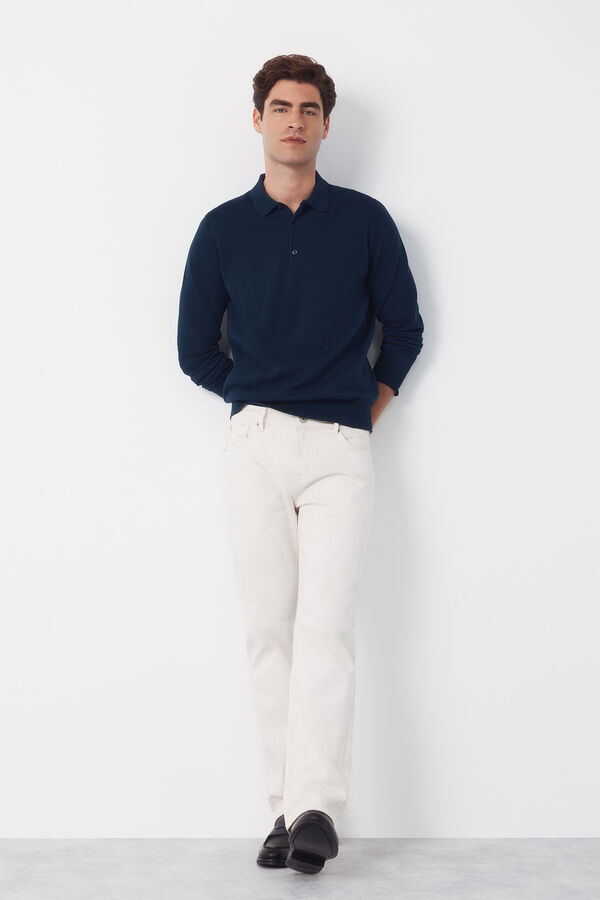 Cortefiel Jersey polo manga larga algod&oacute;n Azul marino