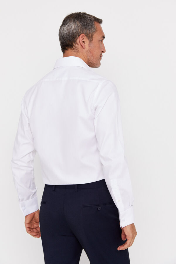 Cortefiel Plain textured dress shirt with cuffs and cufflinks White