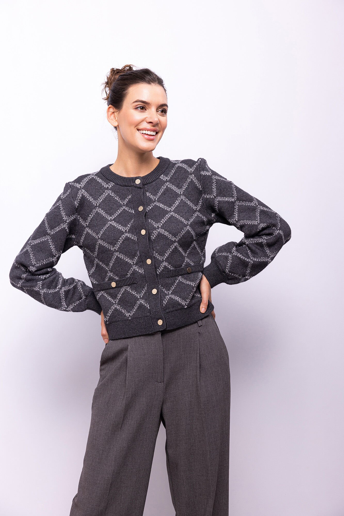 Object Cardigan com malha diamante