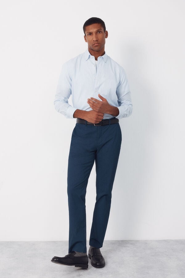 Cortefiel Regular microprint chinos trousers Blue