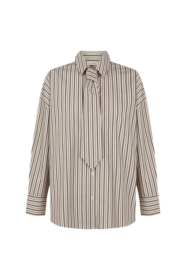 Slowlove Camisa de riscas com gravata Impress&atilde;o