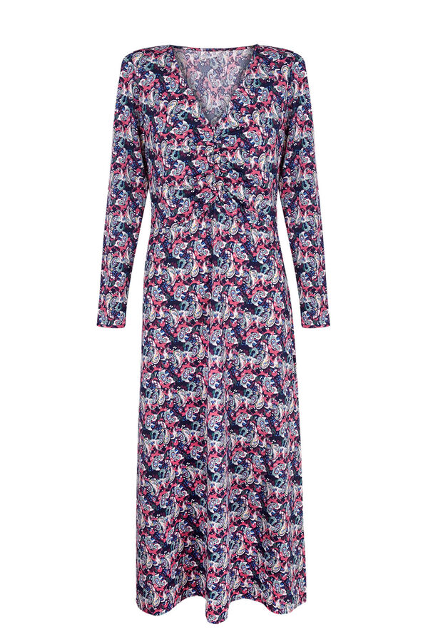 Cortefiel Printed jersey-knit dress with gathered detail Printed blue