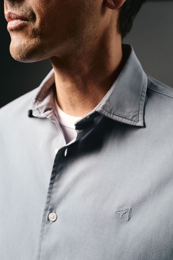 OOTO Camisa liso de algodão tencel sarja Azul