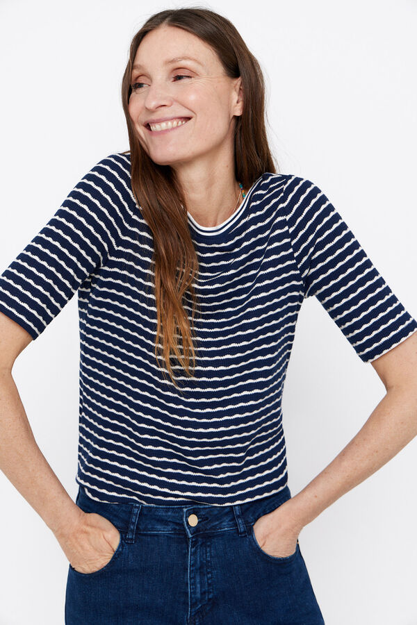 Cortefiel Textured striped T-shirt Printed blue