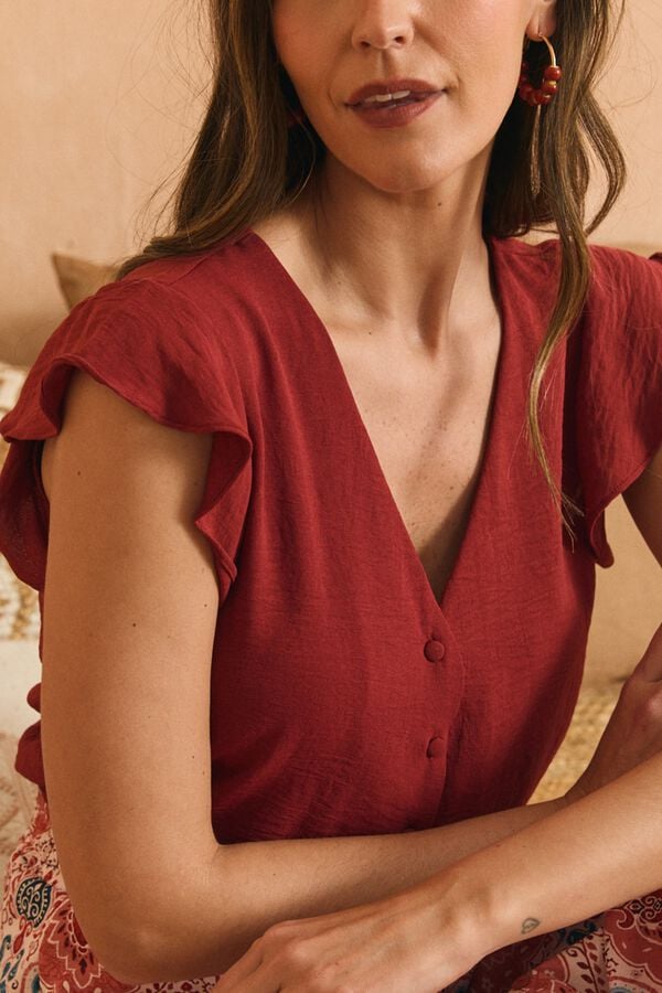 Pol&iacute;n Et Moi Blusa com folho July Vermelho