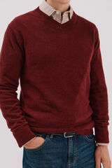 Cortefiel Jersey lana lambswool pico redondo Granate