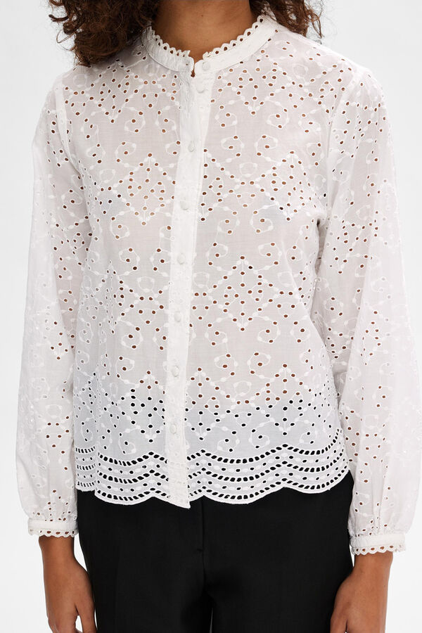 Cortefiel Camisa de manga comprida com bordado confecionado 100% com algodão orgânico Branco