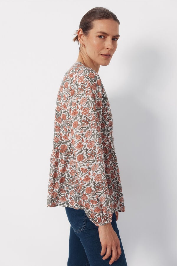 Cortefiel Padded mandarin blouse Printed white