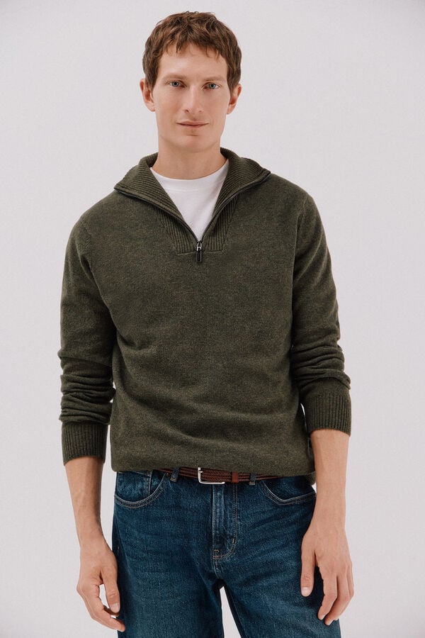 Cortefiel Lambswool wool with open neck Green