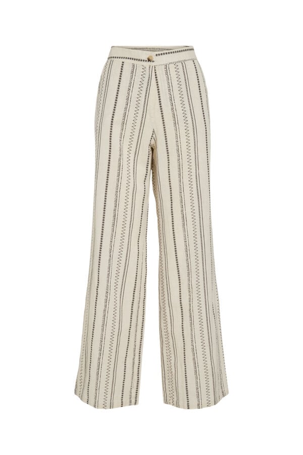 Vila Cal&ccedil;a comprida com estampado &eacute;tnico em algod&atilde;o e linho Tostado