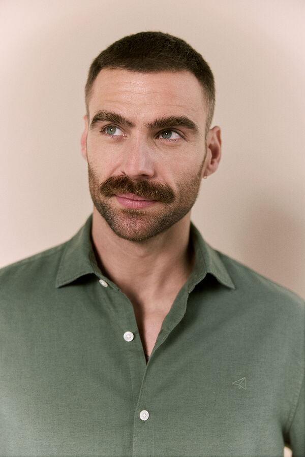 OOTO Camisa manga comprida em algod&atilde;o e linho Verde