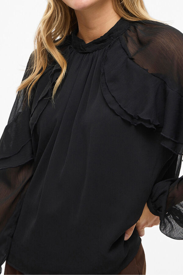 Vila Blusa de chiffon com babados Preto