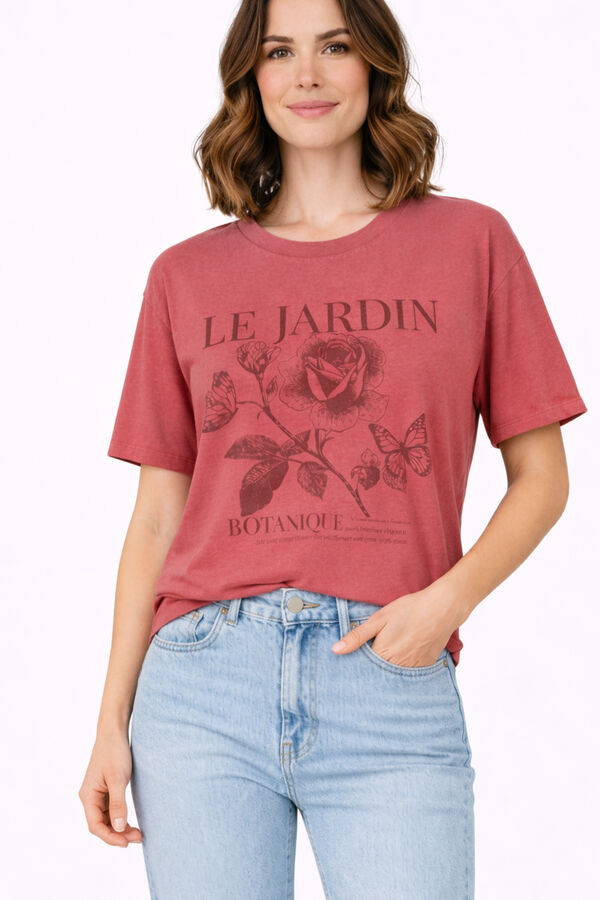 Vila T-shirt estampada em algod&atilde;o org&acirc;nico Subiu