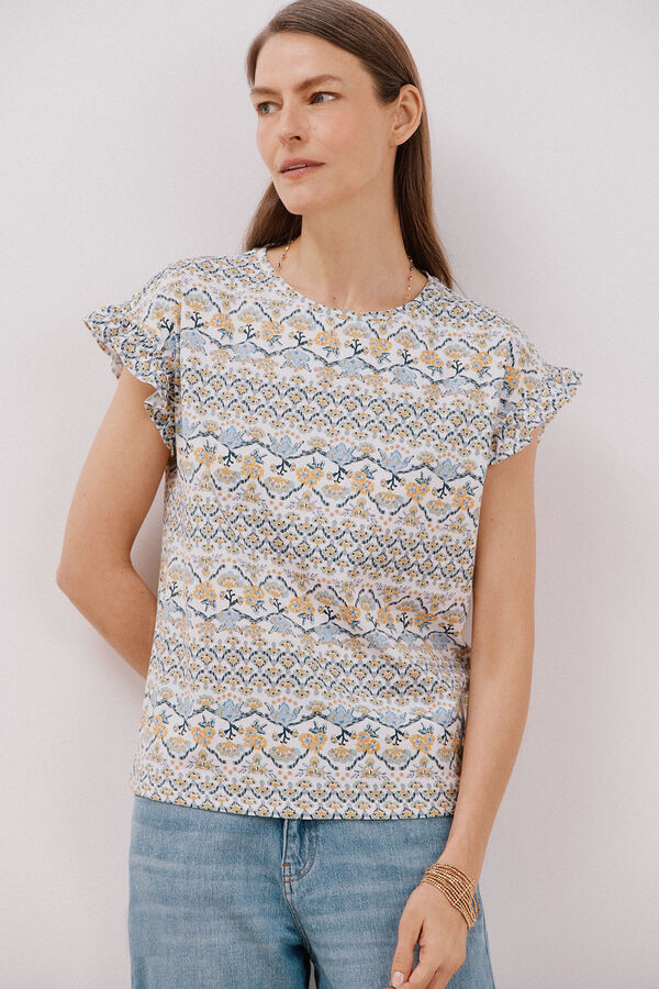 Cortefiel Essential ruffle t-shirt Printed beige