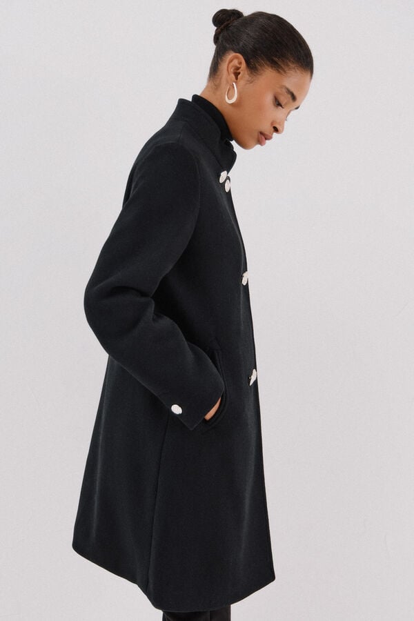 Cortefiel Double-breasted coat with gold buttons Black