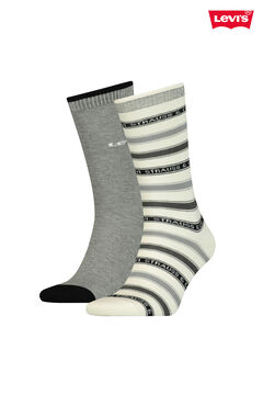 Cortefiel Unisex striped calf-length socks. Pack of 2 pairs Dark grey