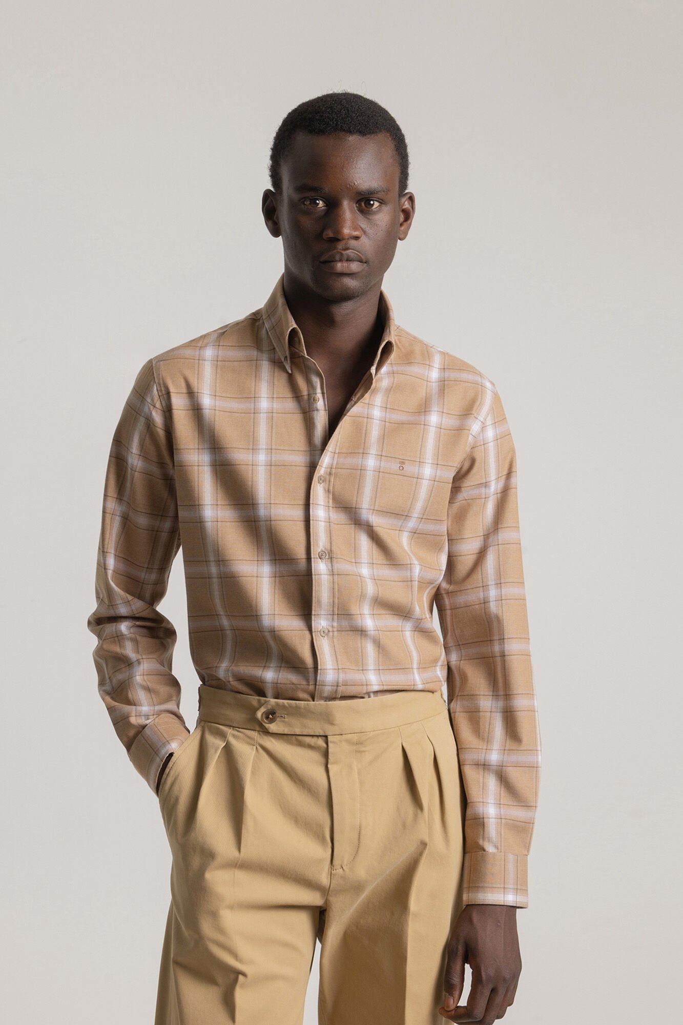 PuroEGO Camisa xadrez de algod&atilde;o slim fit