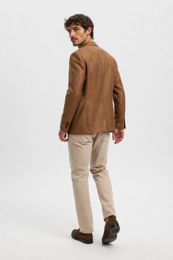 Selected Linen jacket with flap Nude
