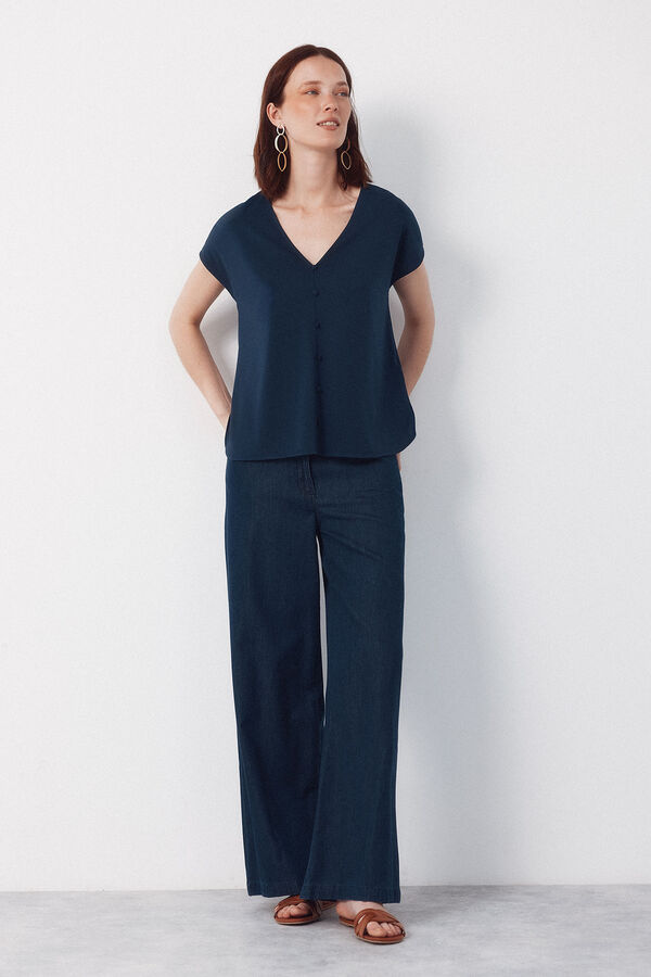 Cortefiel V- buttons neckline v Navy