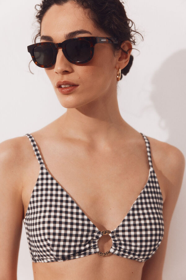 Cortefiel Gold ring bikini top Printed grey