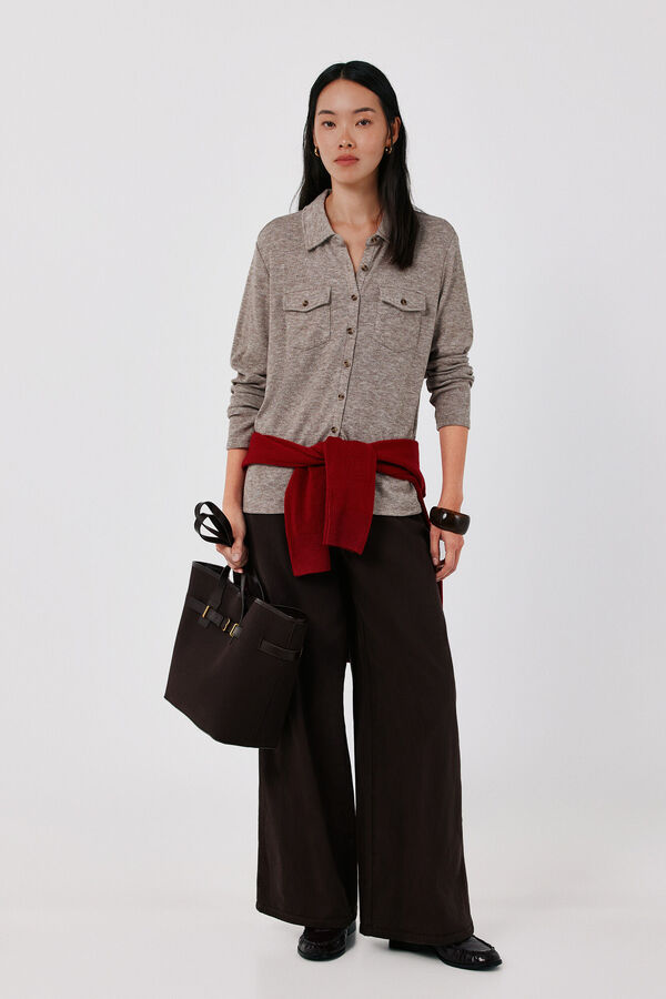Cortefiel Stretch shirt with pockets Beige