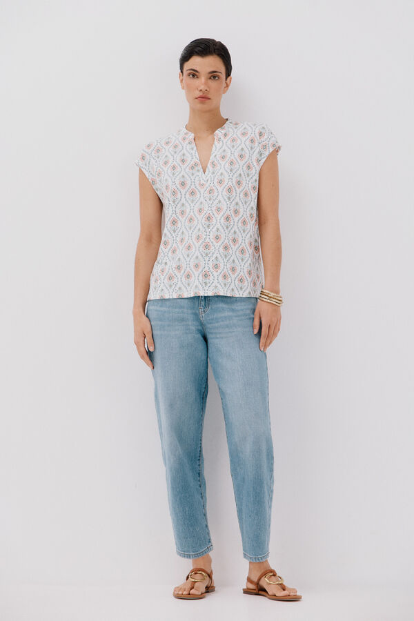 Cortefiel Openwork  knit  t-shirt Printed white