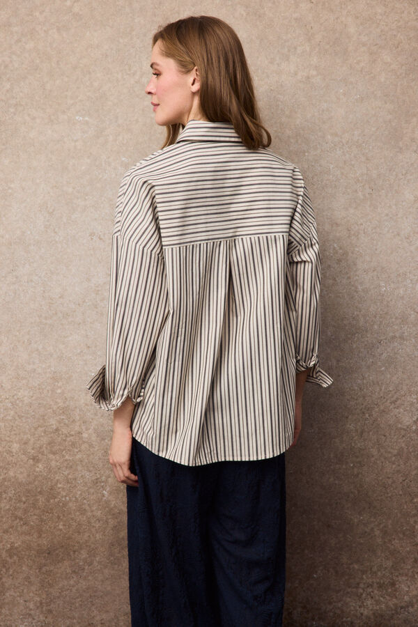 Slowlove Camisa de riscas com gravata Impress&atilde;o