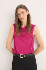 Cortefiel Satin draped  knit  top Purple
