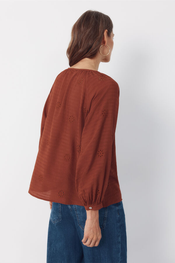 Cortefiel Embroidered blouse Orange