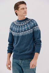 Cortefiel Jersey navideño fantasía lana cuello caja Azul marino
